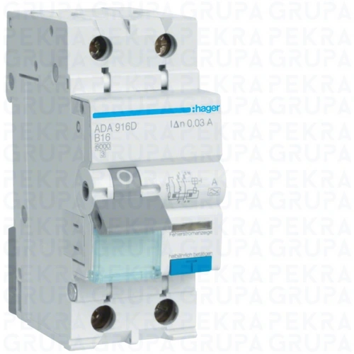 ADA916D RCBO Wyłącznik różnicowoprądowy z członem nadprądowym 1P+N 6kA B 16A/30mA Typ A