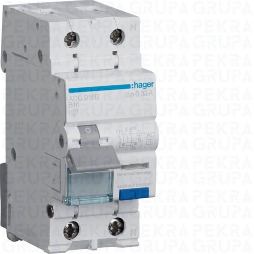 ADC916D RCBO Wyłącznik różnicowoprądowy z członem nadprądowym 1P+N 6kA B 16A/30mA Typ AC