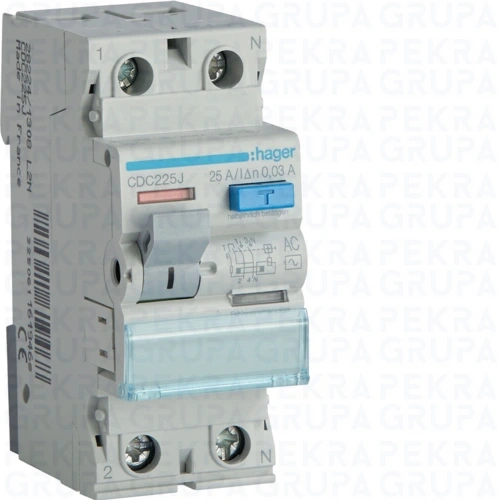 CDC225J RCCB Wyłącznik różnicowoprądowy 2P 25A/30mA Typ AC