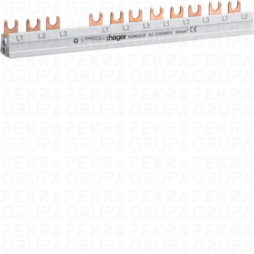 KDN363F Szyna grzebieniowa widełkowa pozioma 4P 10mm2 do RCCB 4P+MCB / SPD 4P+MCB 3P 12M