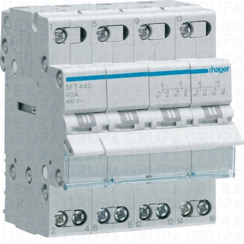 SFT440 Modułowy przełącznik instalacyjny I-0-II punkt wspólny od góry 4P 40A 400VAC