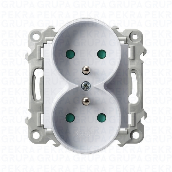 GP-2ZRZP/m/00 SZAFIR Gniazdo 2x2P+Z z przesłoną b/r biały